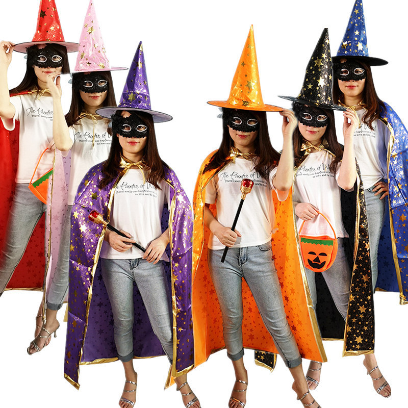 Halloween capes adult dance costumes Dimmed gold five-star capes set little witch capes