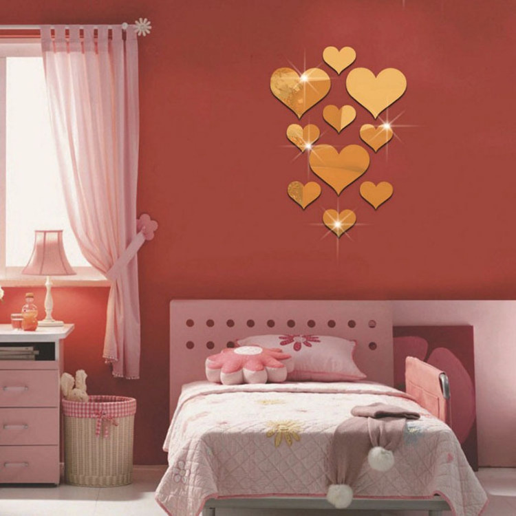 10pcs Love heart acrylic wall mirror stickers decorative mirror frame sticker Decal for Home Living Room Bedroom