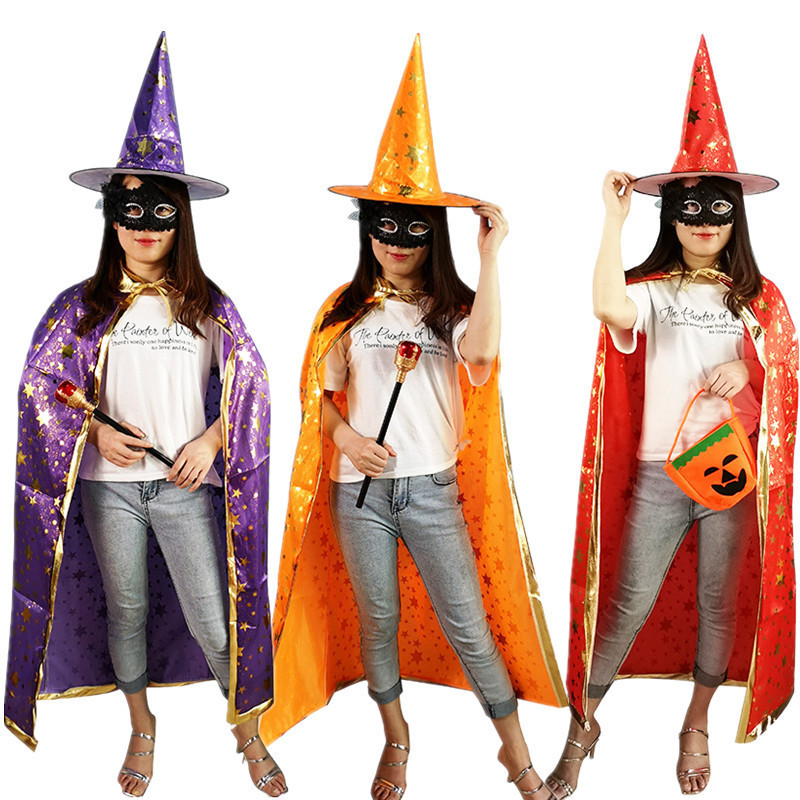 Halloween capes adult dance costumes Dimmed gold five-star capes set little witch capes