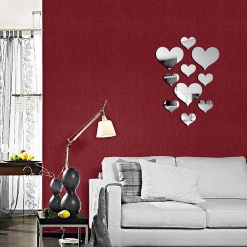 10pcs Love heart acrylic wall mirror stickers decorative mirror frame sticker Decal for Home Living Room Bedroom