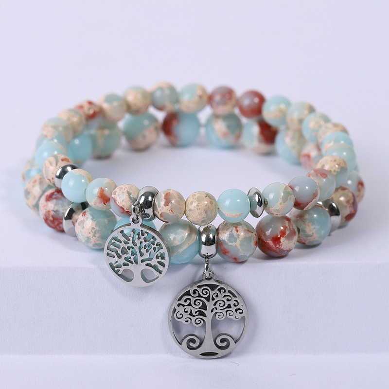 Whole Price Stainless Steel Tree Of Life Charm Yiwu Shoushan Stone Bracelet