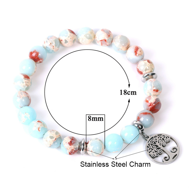 Whole Price Stainless Steel Tree Of Life Charm Yiwu Shoushan Stone Bracelet