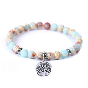 Whole Price Stainless Steel Tree Of Life Charm Yiwu Shoushan Stone Bracelet