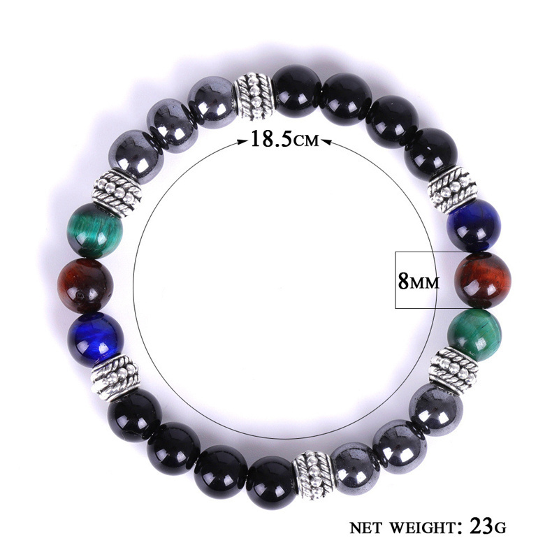 Factory Wholesale Natural Stone Yoga Bracelet round Hematite Black Onyx with Colorful Tiger Eye Buddha Head for Wedding Jewelry