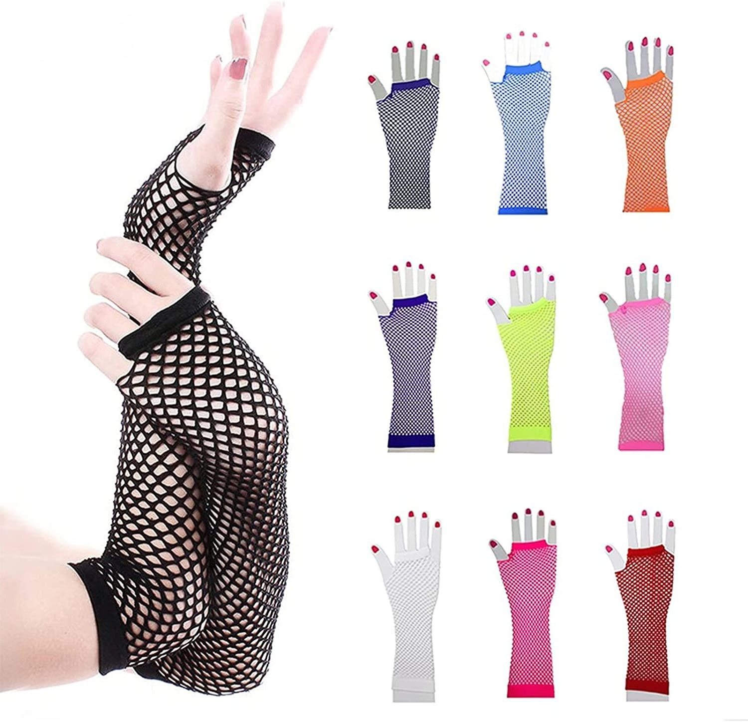 Wholesale Fashion 80's Long Fishnet Gloves Sexy Fingerless Gloves Retro Party Unisex Gloves Women Girl Lady 1 Pair/opp Bag