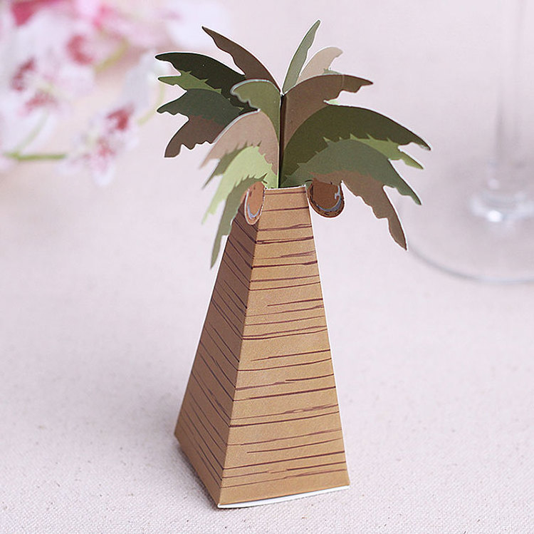 Wholesale Custom Wedding Favors Coconut Tree Candy Boxes Gift Packaging Box Paper Gift Candy Boxes for Hawaii Party