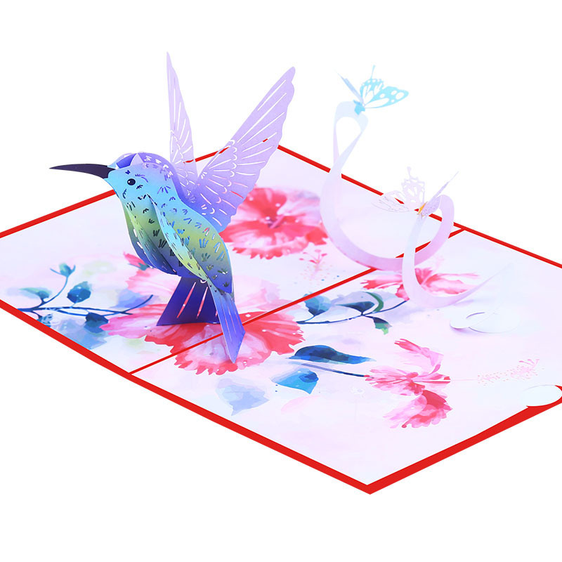 Foil Paper  Invitation Card  3d hummingbird pop up cards paper laser cutting handmade gift 3D Mother's Day greeting card