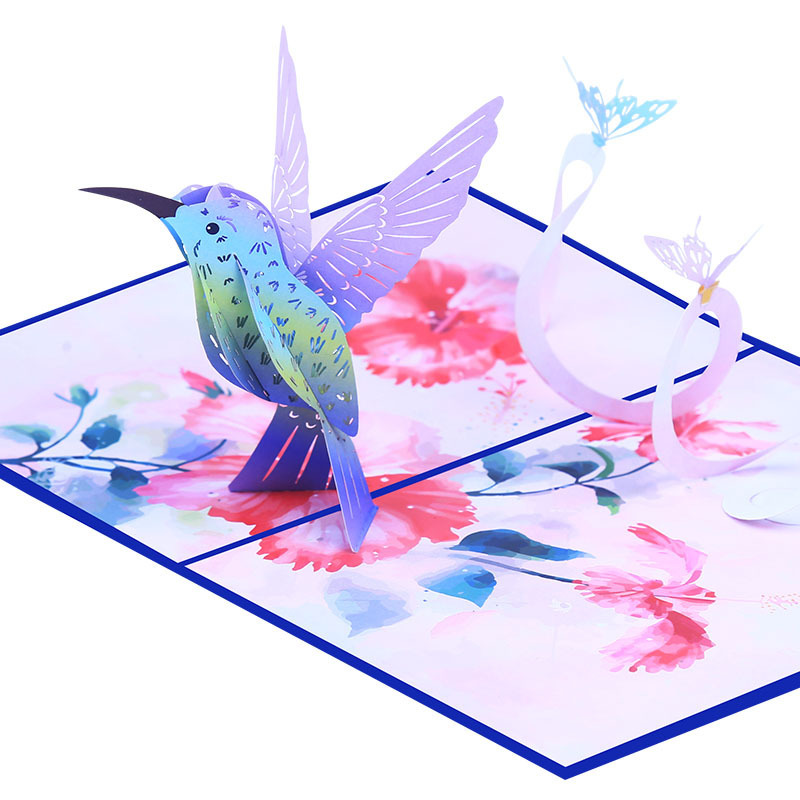 Foil Paper  Invitation Card  3d hummingbird pop up cards paper laser cutting handmade gift 3D Mother's Day greeting card