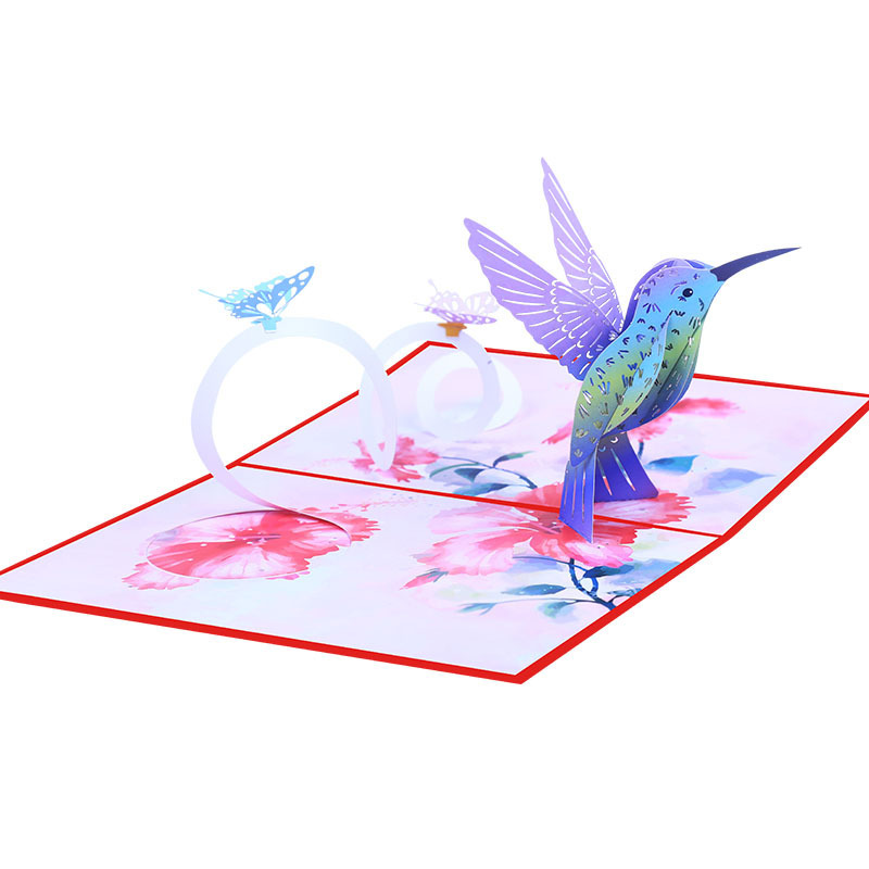 Foil Paper  Invitation Card  3d hummingbird pop up cards paper laser cutting handmade gift 3D Mother's Day greeting card