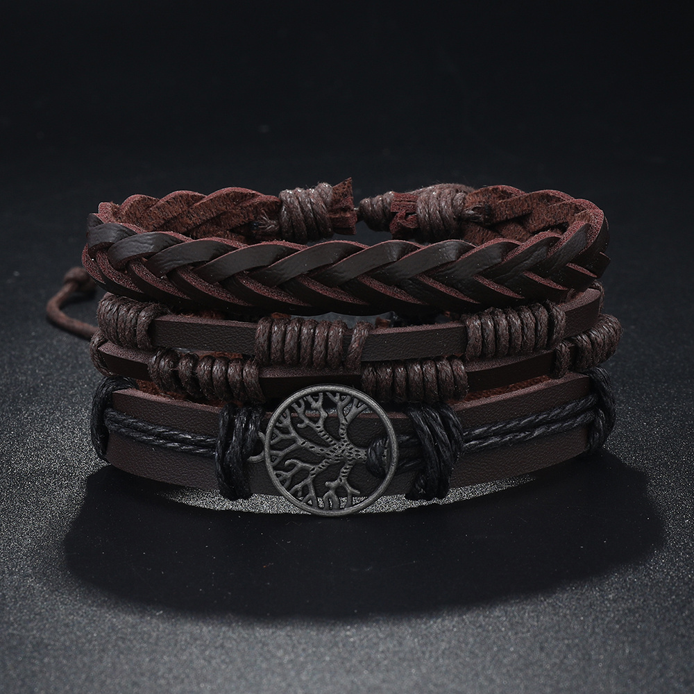 Wholesale 24 pieces-set fashion new Boho Jewelry Personalized Woven Multi-layer leather men bracelet vintage jewelry