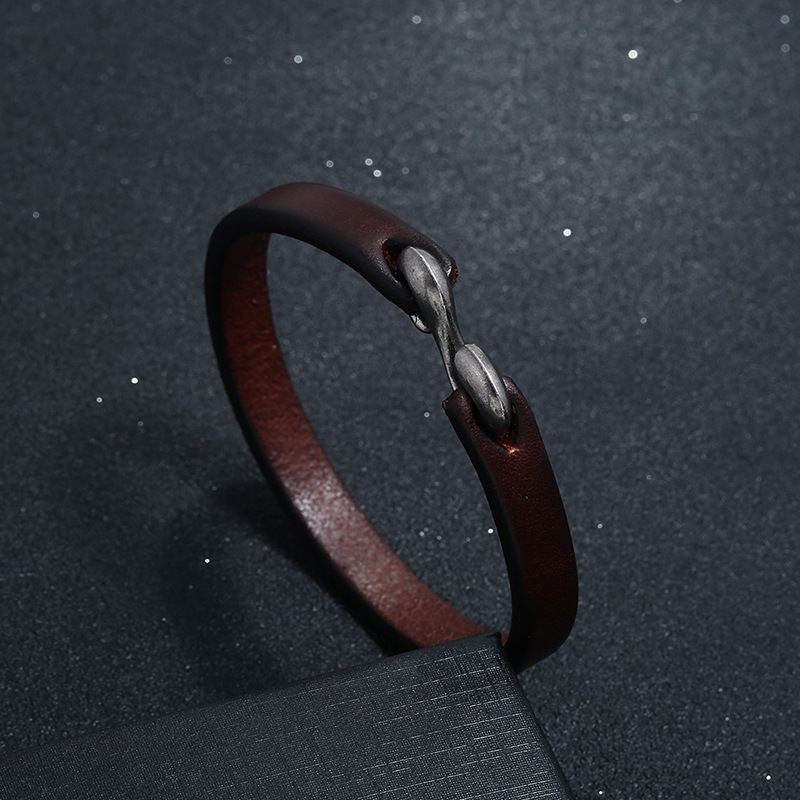 Hot sale vintage Simple Design Mens Genuine Leather Cuff Bracelet punk Leather Wrist Bracelets