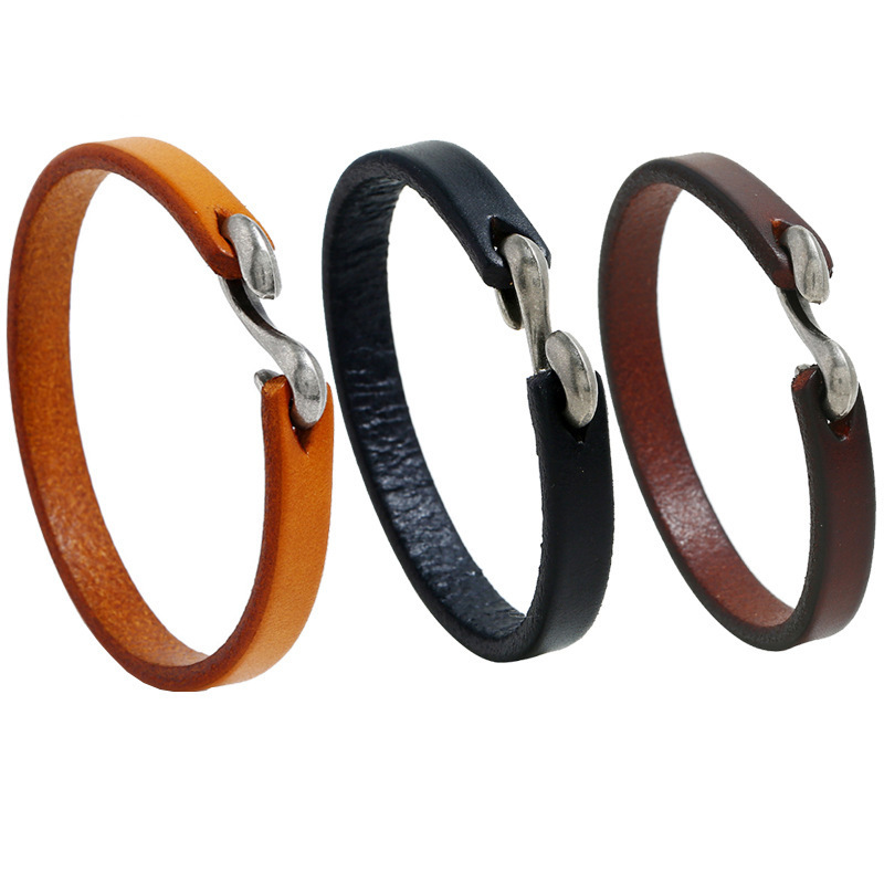 Hot sale vintage Simple Design Mens Genuine Leather Cuff Bracelet punk Leather Wrist Bracelets