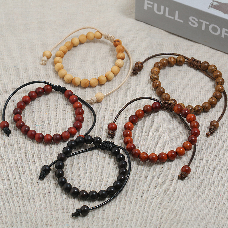 Handmade natural wooden Sandalwood bead bracelets Friendship bracelets elastic healing wood bead bracelet for women men