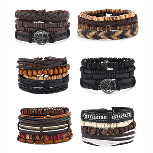 Wholesale 24 pieces-set fashion new Boho Jewelry Personalized Woven Multi-layer leather men bracelet vintage jewelry