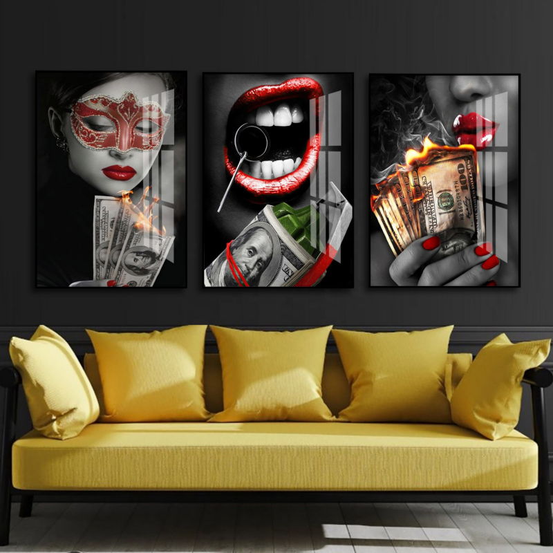 Wholesale Money Graffiti Black Background wall art Crystal Porcelain Painting Art Decorative Resin Painting For Home Wall Decor