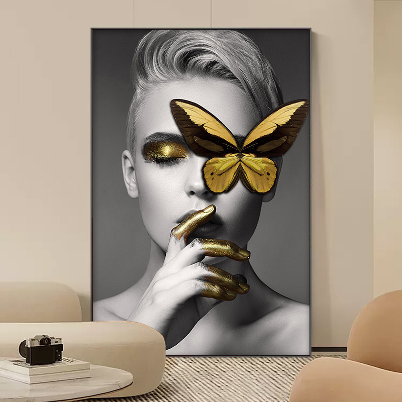 High Definition Printmaking  Figures And Butterfly Crystal Porcelain Paintings Modern Popular Metal Wall Art