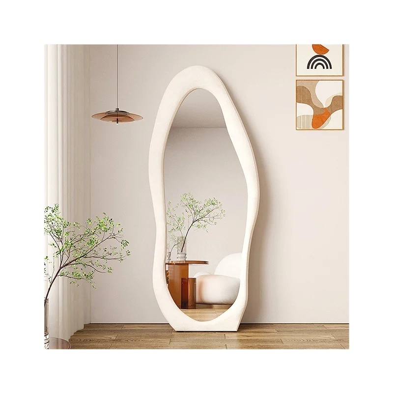 Wholesale price body mirror full length girls' bedroom living room decoration floor stand dressing mirror fashion wave mirror