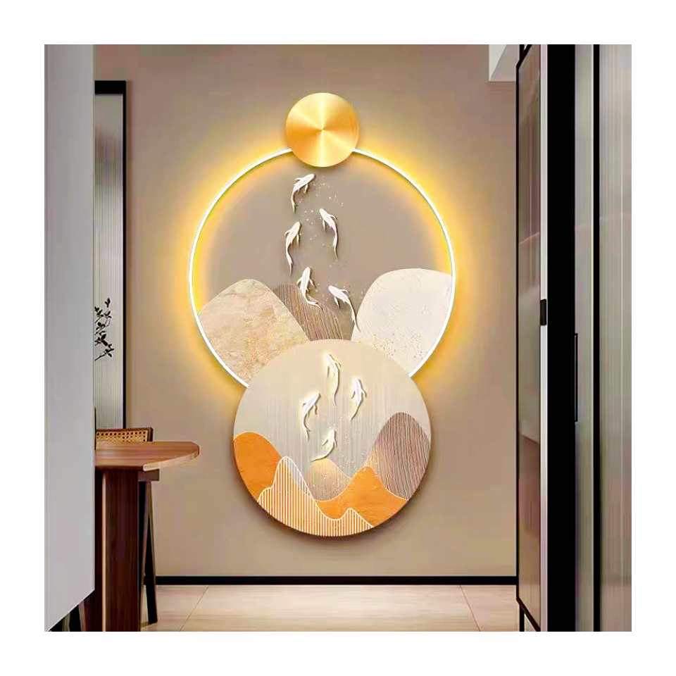 Factory Direct Luxury Modern minimalist Nine fish animal art acrylic LED painting for living room home decoration