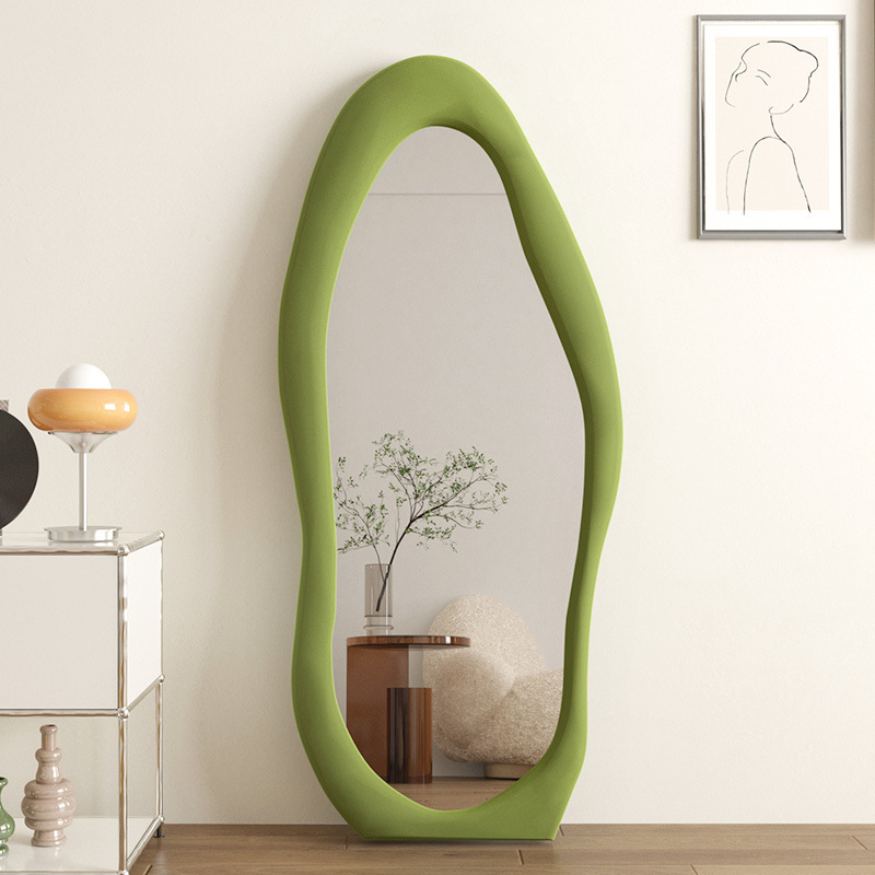 Wholesale price body mirror full length girls' bedroom living room decoration floor stand dressing mirror fashion wave mirror