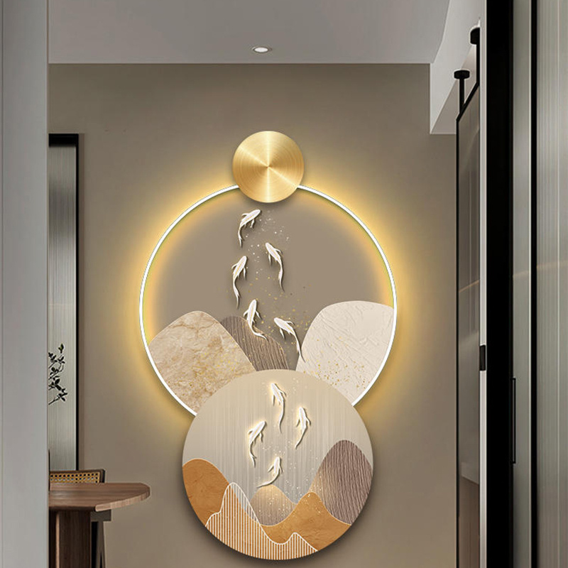 Factory Direct Luxury Modern minimalist Nine fish animal art acrylic LED painting for living room home decoration