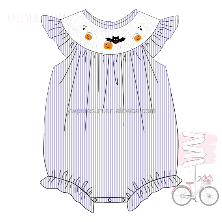 puresun smocked embroidery baby clothing Halloween wholesale baby clothes smocked baby clothing