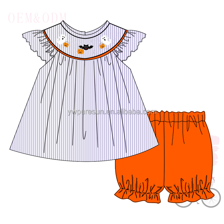 puresun smocked embroidery baby clothing Halloween wholesale baby clothes smocked baby clothing