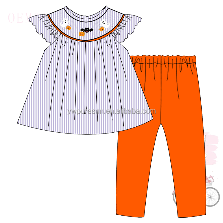 puresun smocked embroidery baby clothing Halloween wholesale baby clothes smocked baby clothing