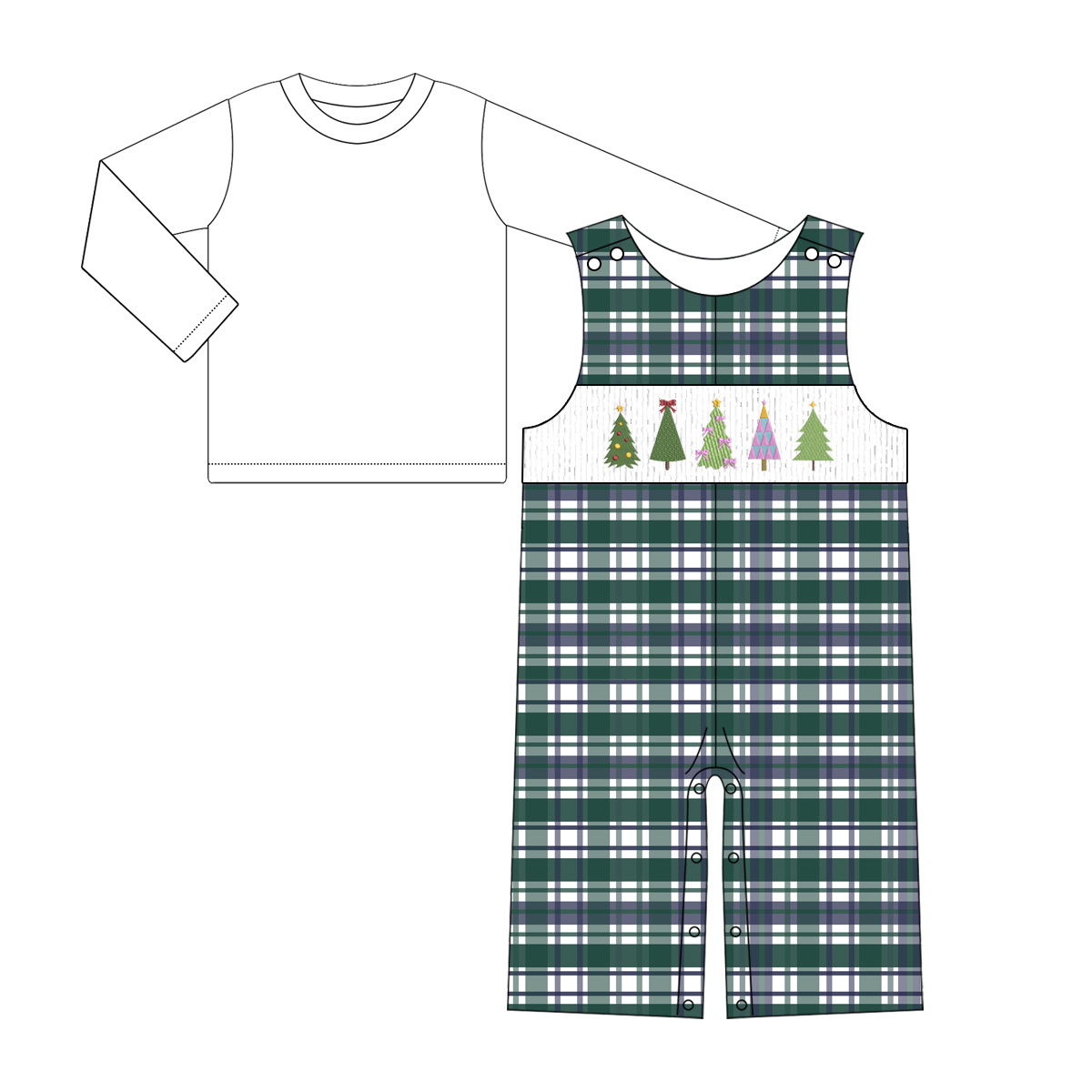 Puresun children's boutique clothing Christmas tree baby boy clothing set smocked children clothing