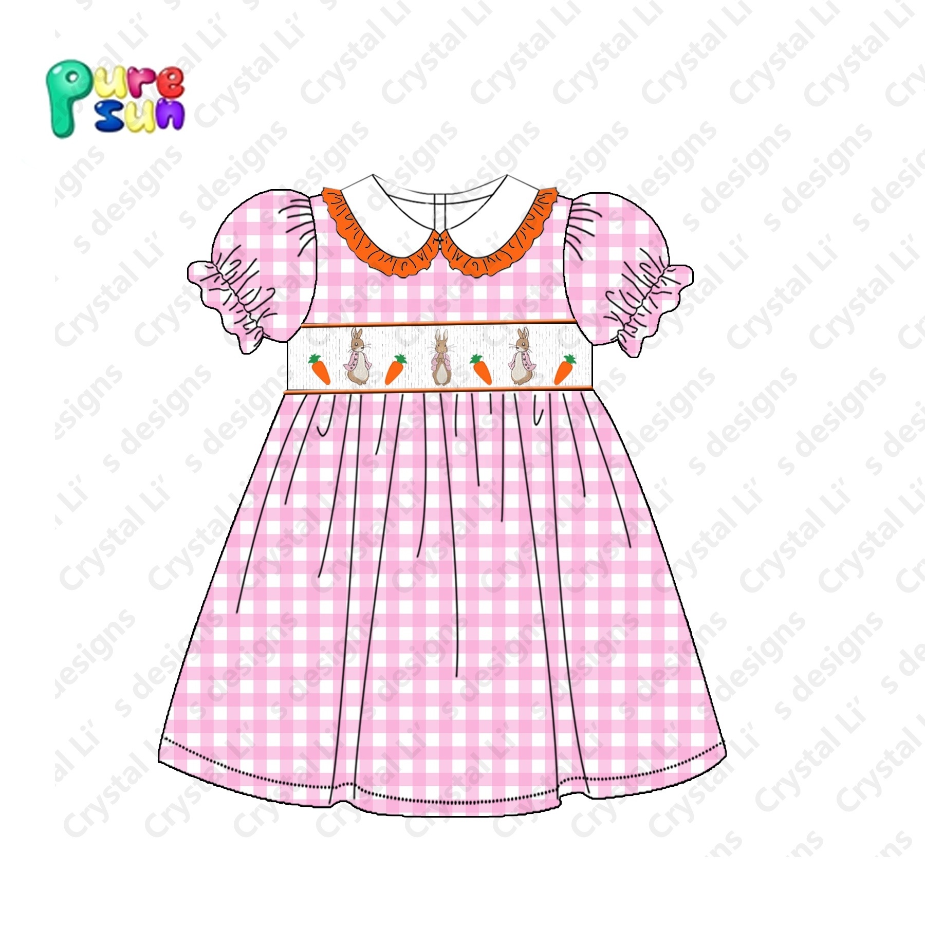 Wholesale Smocked Dresses Easter Smocked Baby Girls Dress Easter Girl Pink Gingham Smocked Dress For Kids