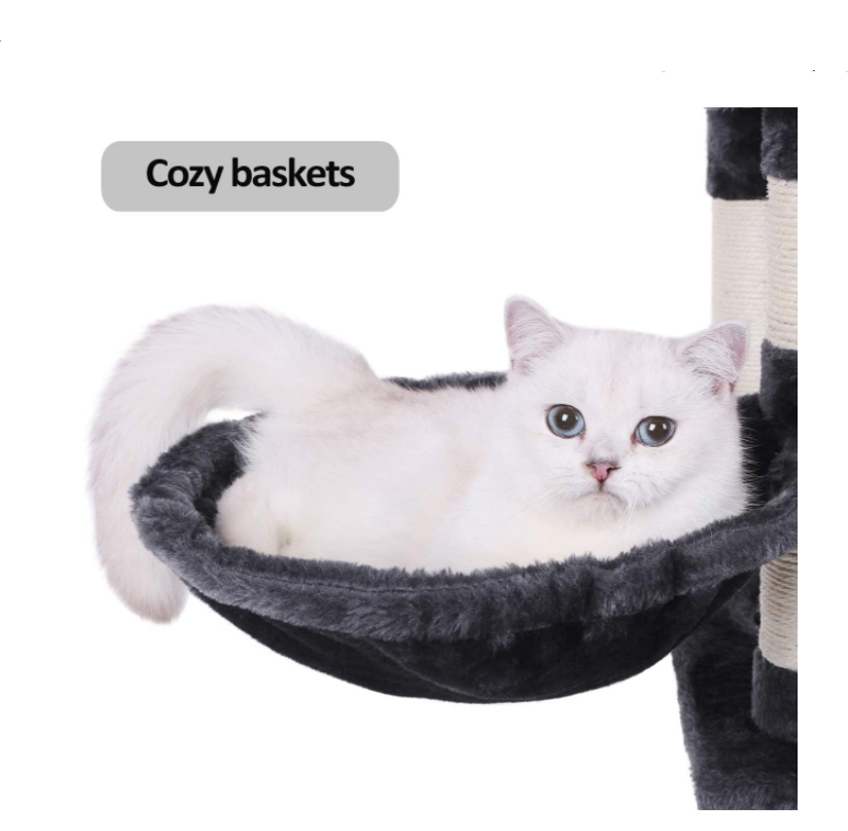 Multi-Level Cat Tree Condo with Sisal Scratching Posts, Perches, Houses, Hammock and Baskets Cat Tower Furniture