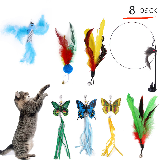 Cat toy Set Single Pole Cat Teaser Stick Interactive Cat Toys