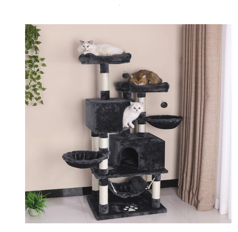 Multi-Level Cat Tree Condo with Sisal Scratching Posts, Perches, Houses, Hammock and Baskets Cat Tower Furniture