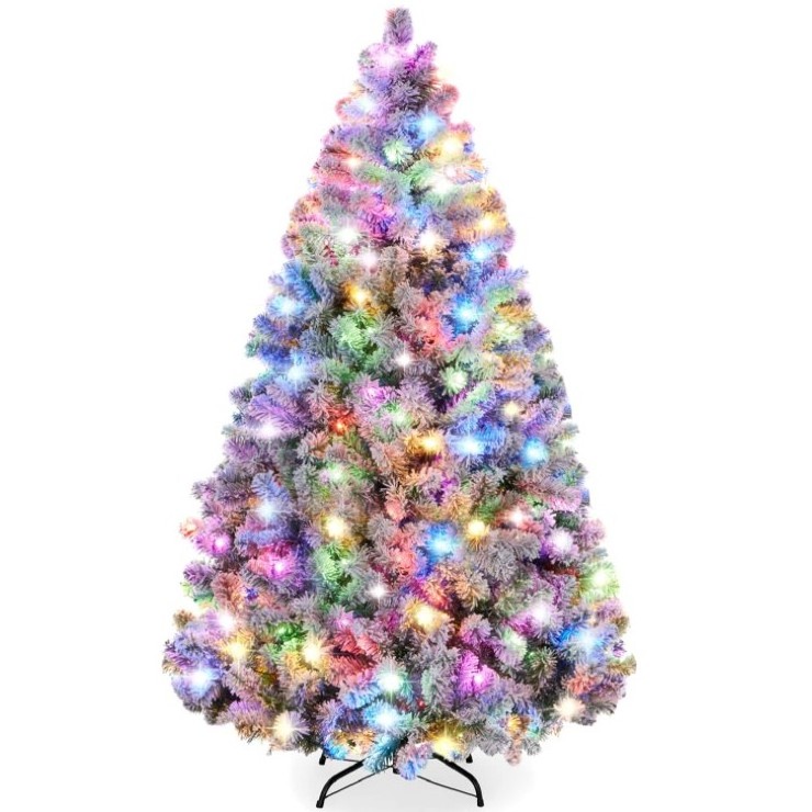 Custom Pre-Lit Christmas Tree Artificial Snow Flocked Pine Tree for Home, Office, Party Decoration