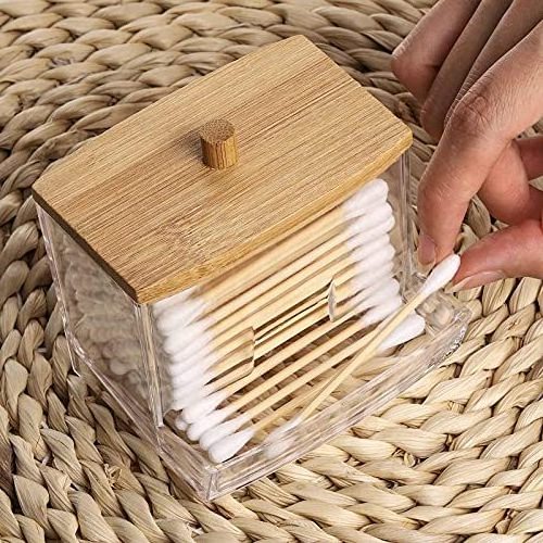 Cotton Swab Pads Holder Cotton Buds Ball Dispenser Bathroom Containers Apothecary Jar for Storage Wood Lids Q-tip Holder