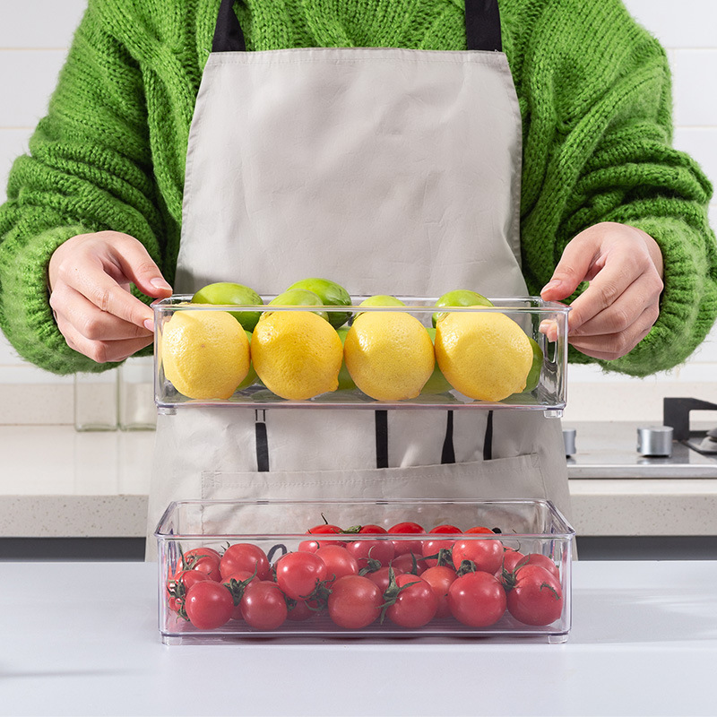 Hot selling Transparent Plastic Pet Kitchen Stackable Storage Box Bins Container Set Refrigerator Drawer Fridge Organizer