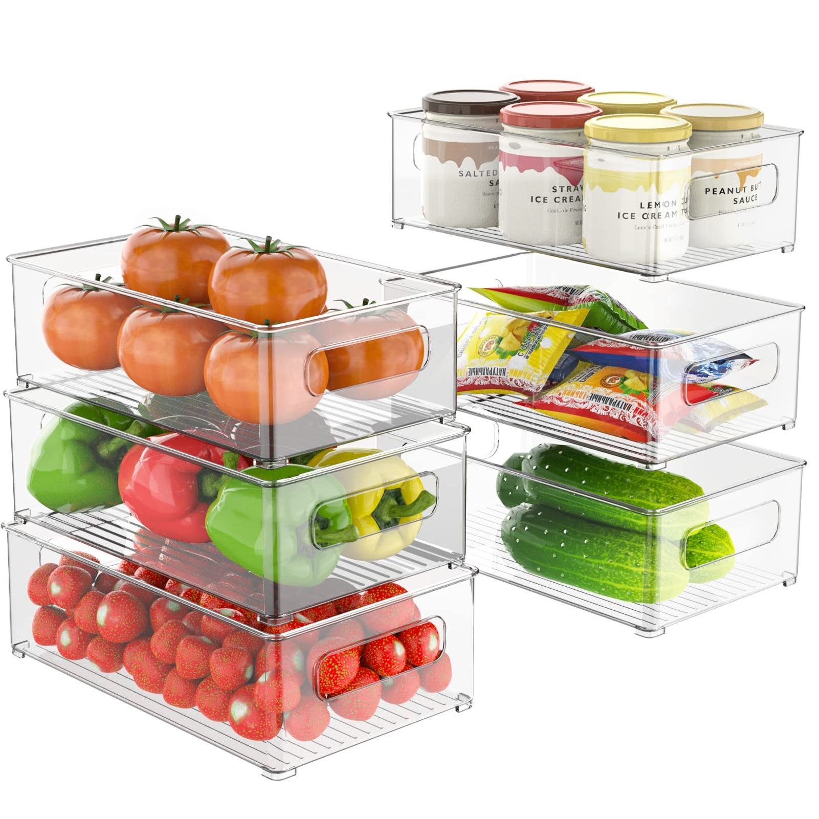 Hot selling Transparent Plastic Pet Kitchen Stackable Storage Box Bins Container Set Refrigerator Drawer Fridge Organizer