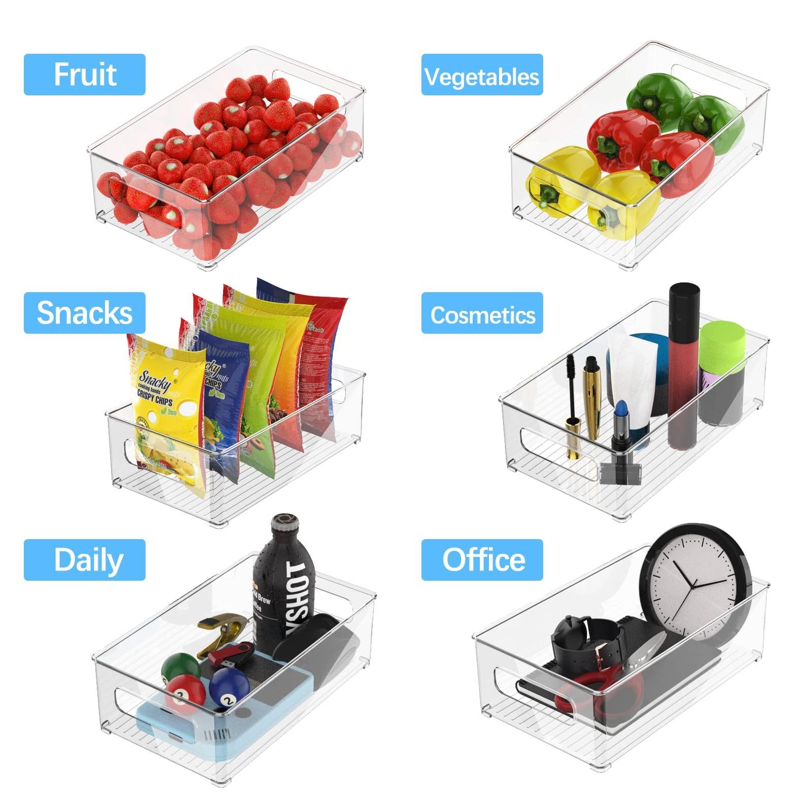 Hot selling Transparent Plastic Pet Kitchen Stackable Storage Box Bins Container Set Refrigerator Drawer Fridge Organizer