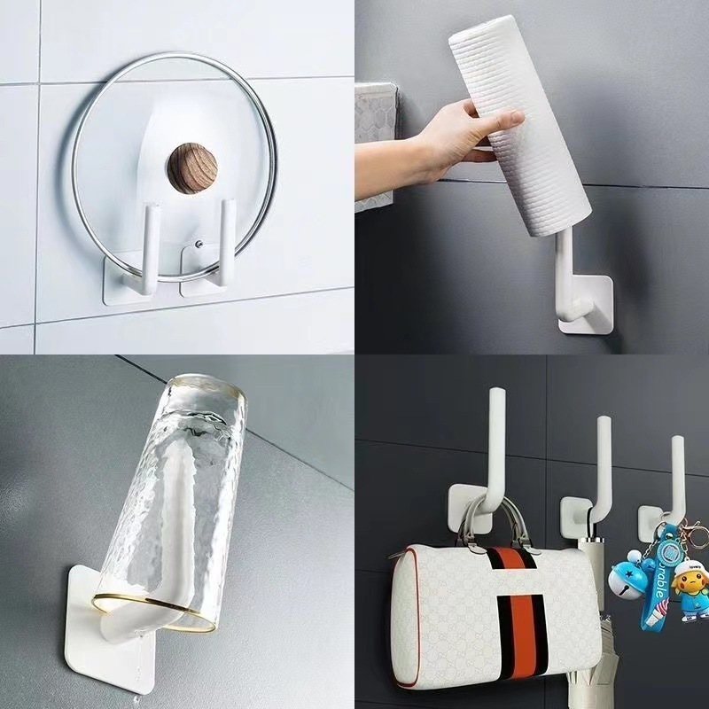 Wall Mounted L Shaped Storage Hook Sticky Hooks Handbag Towel Keychain Hanger