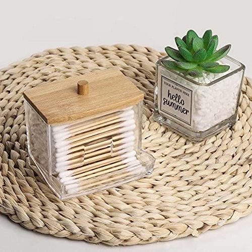 Cotton Swab Pads Holder Cotton Buds Ball Dispenser Bathroom Containers Apothecary Jar for Storage Wood Lids Q-tip Holder