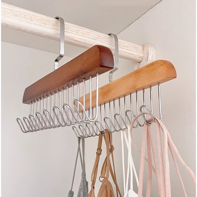 Wholesale Customized Multifunctional Space Saving Wooden Clothes Hangers Hook For Home Tie Clothes Hang Dormitory Belt