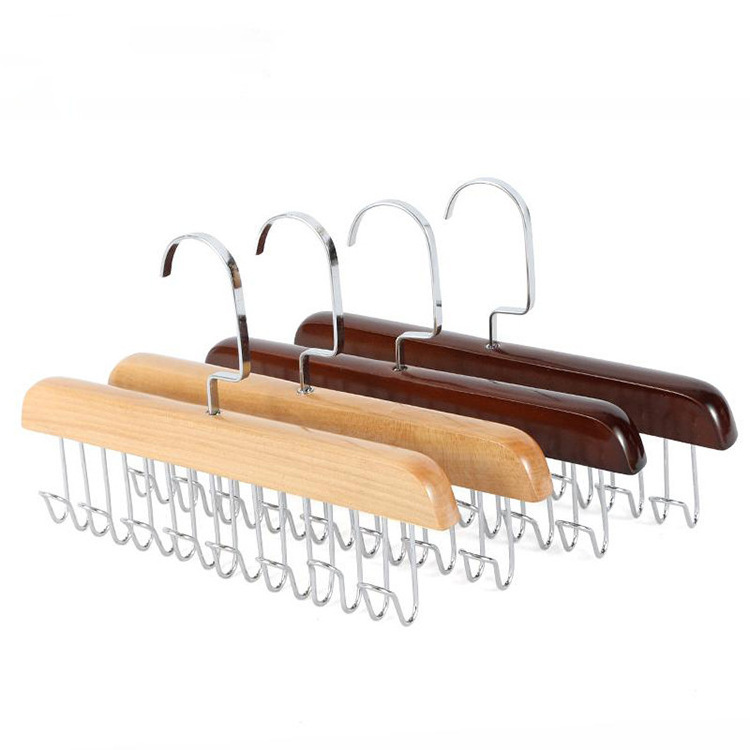 Wholesale Customized Multifunctional Space Saving Wooden Clothes Hangers Hook For Home Tie Clothes Hang Dormitory Belt