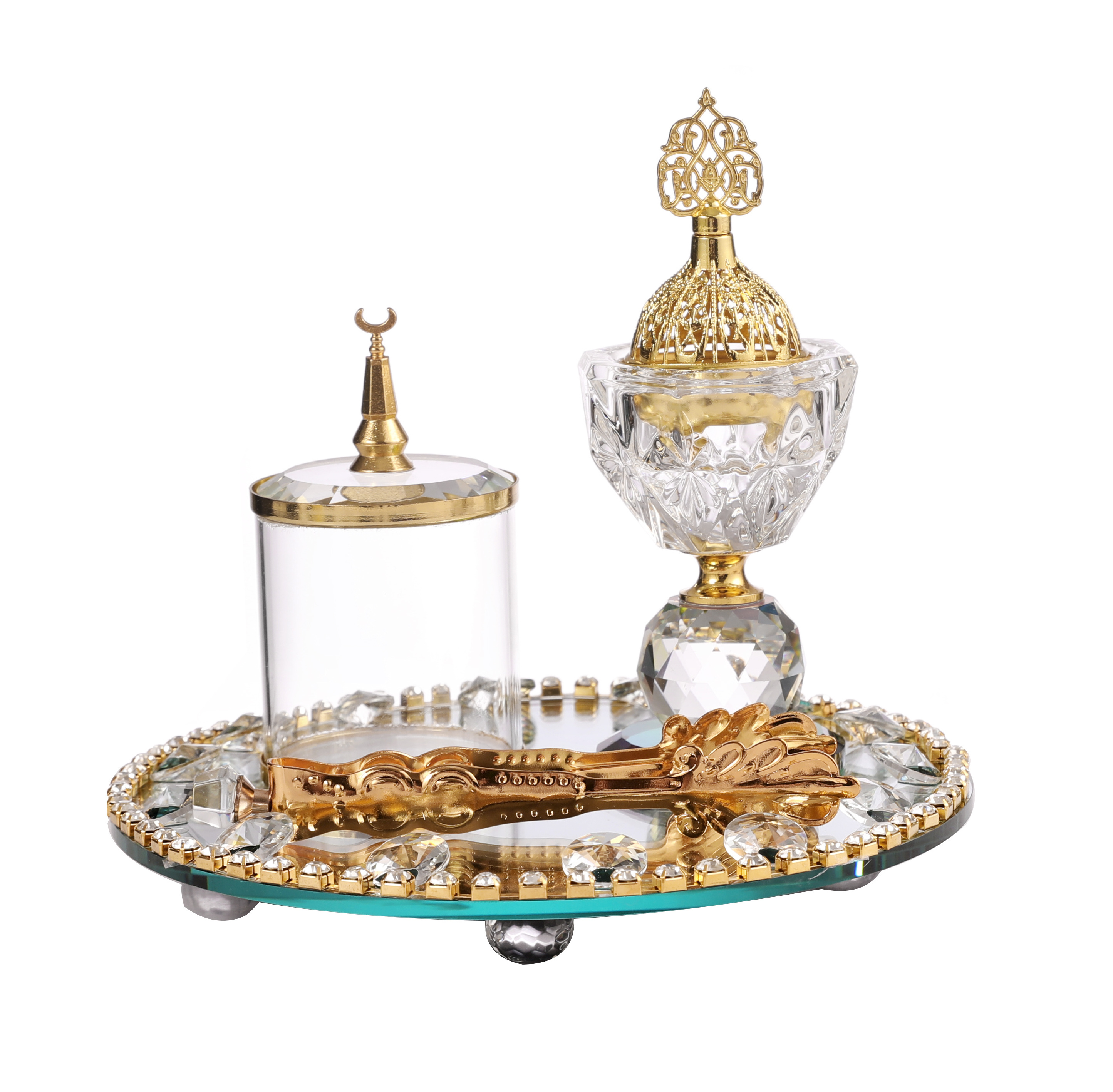 QIAN HU Luxury Arabic Crystal 2024 Burner Holder Elegant Charcoal Bakhoor Incense Home Decoration with Pine Coriander Scents