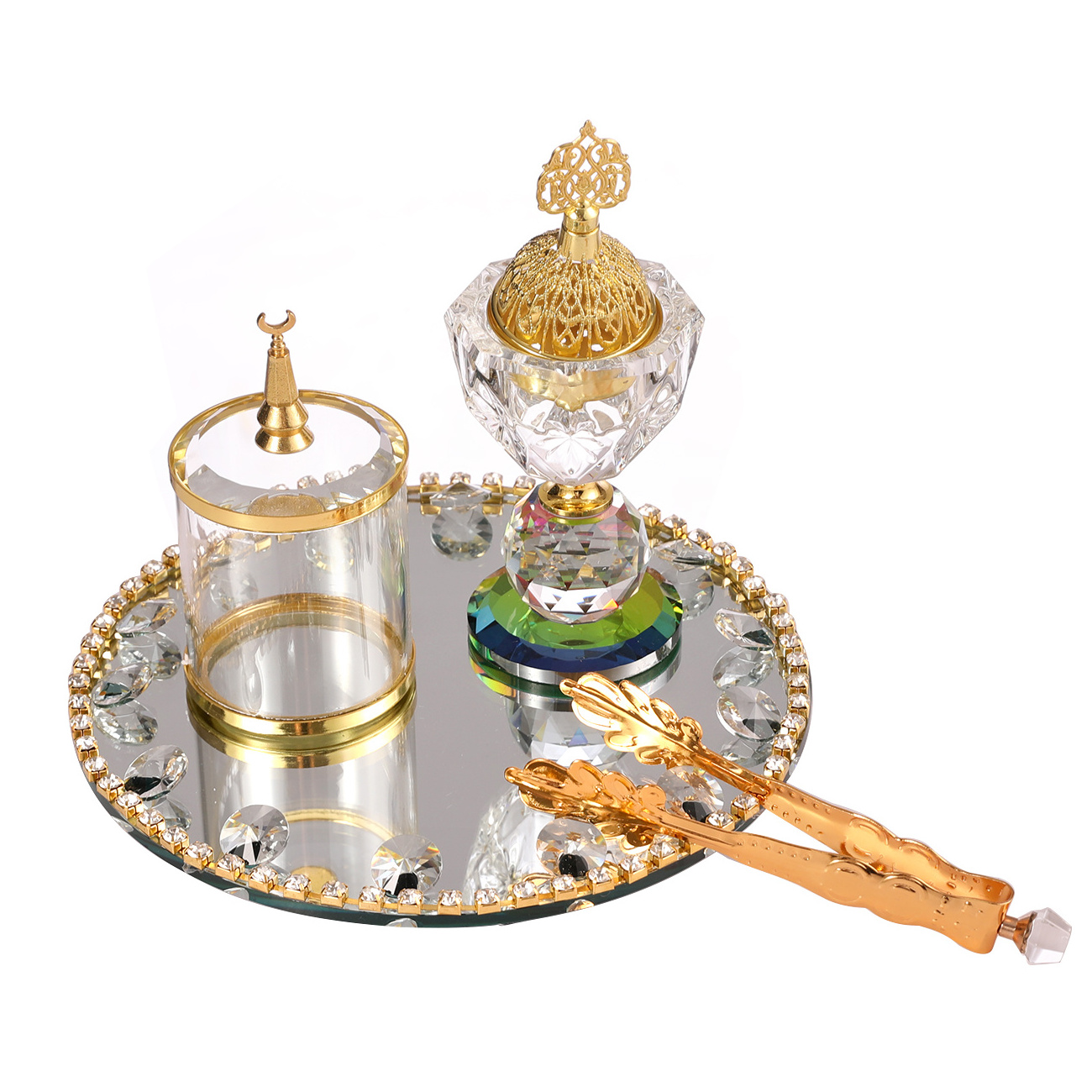 QIAN HU Luxury Arabic Crystal 2024 Burner Holder Elegant Charcoal Bakhoor Incense Home Decoration with Pine Coriander Scents