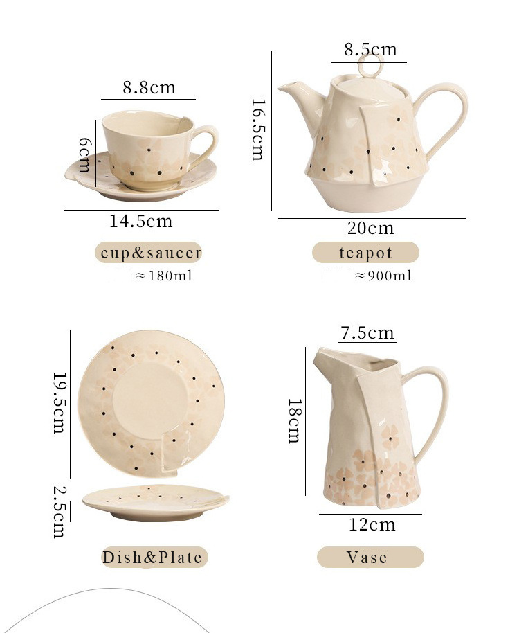 2022 New Arrived Nordic Decoration Porcelain Tea and Coffee Pots and Cups Set Household Ceramic Tea Cup and Saucer Set