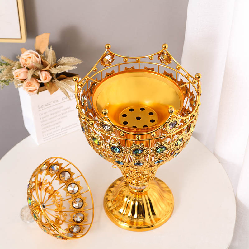 New Arrived 2023 Elegant Bakhoor Large  Metal Incense Burner Plate Gold Arabic Perfume Censer Charcoal Incense Burners Holder