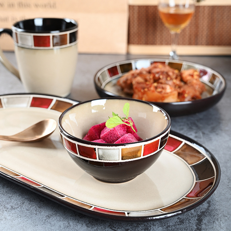 QIAN HU Kiln Glazed  Western Tableware Single Creative Dinner Plate Set Luxury Porcelain Salad Bowl Steak Disc Fish Plate Mug