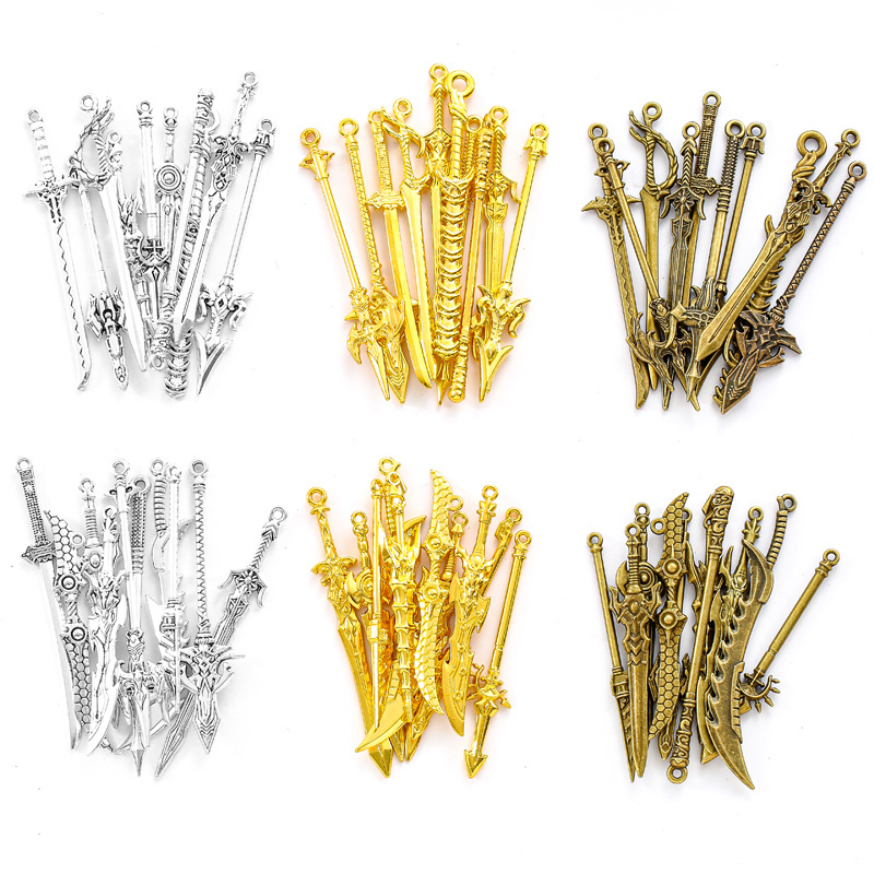 20pcs/set 3 colors Mixed Styles Alloy Charms Animation game knight weapon Pendant For DIY Handmade Jewelry Material