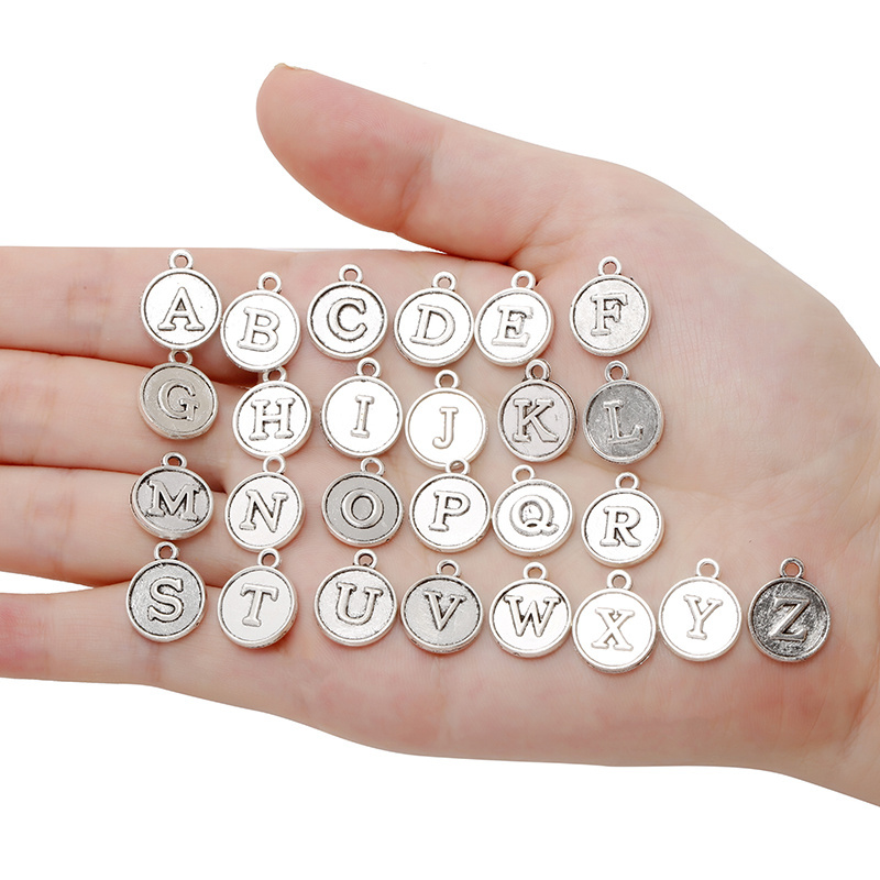 26pcs/set Letter A~Z Alphabet Charms Flat Round Disc Double Sided Alloy Charms for Jewelry Making DIY Bracelet Necklace S205