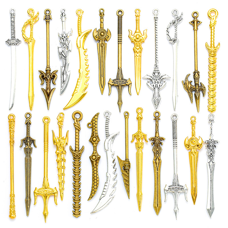 20pcs/set 3 colors Mixed Styles Alloy Charms Animation game knight weapon Pendant For DIY Handmade Jewelry Material