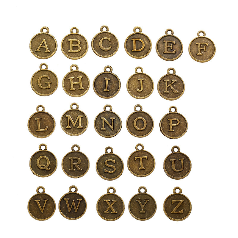 26pcs/set Letter A~Z Alphabet Charms Flat Round Disc Double Sided Alloy Charms for Jewelry Making DIY Bracelet Necklace S205